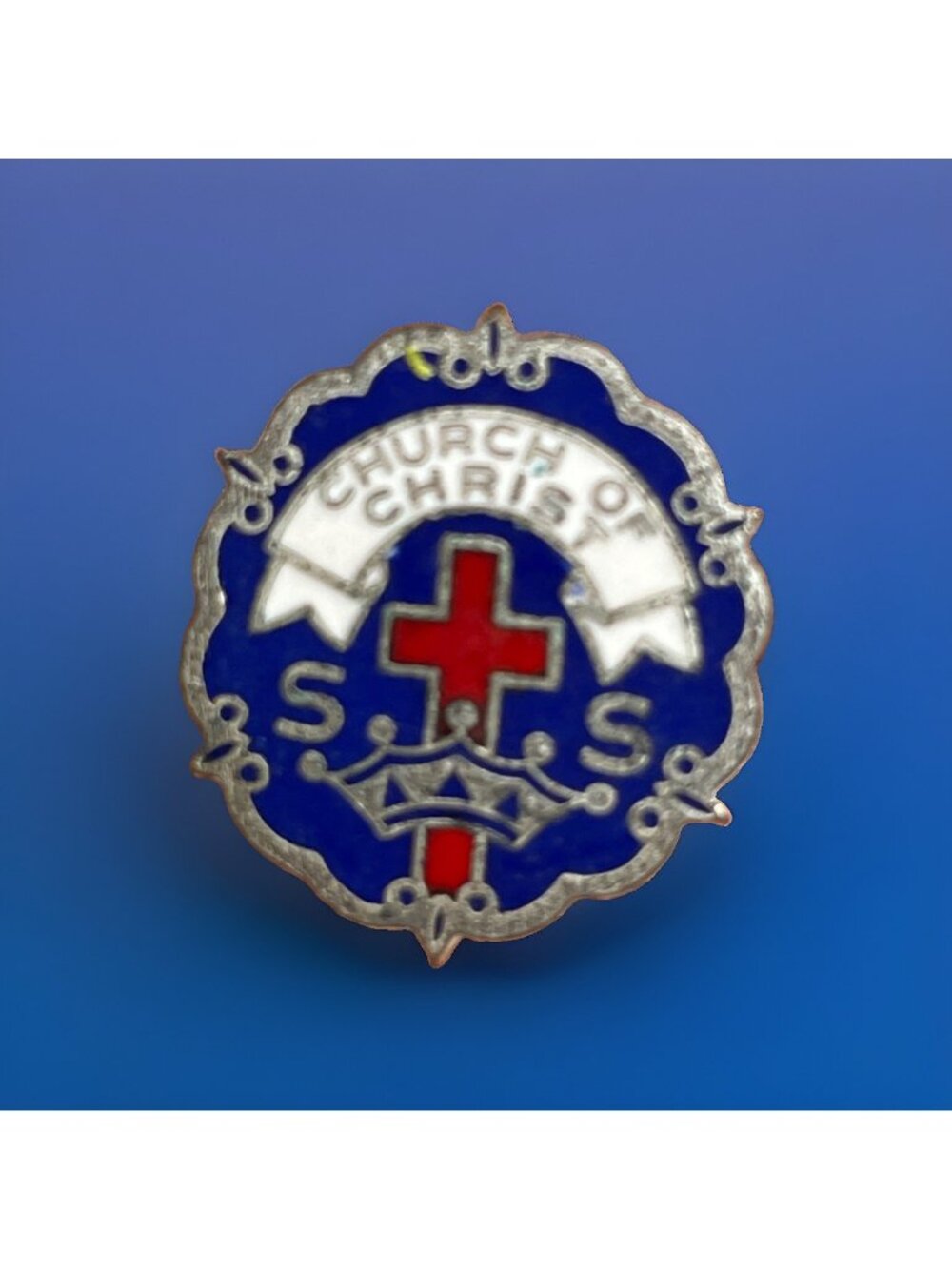 Vtg Little System Sunday School Pin Cross Crown Enamel Brooch Church Of Christ